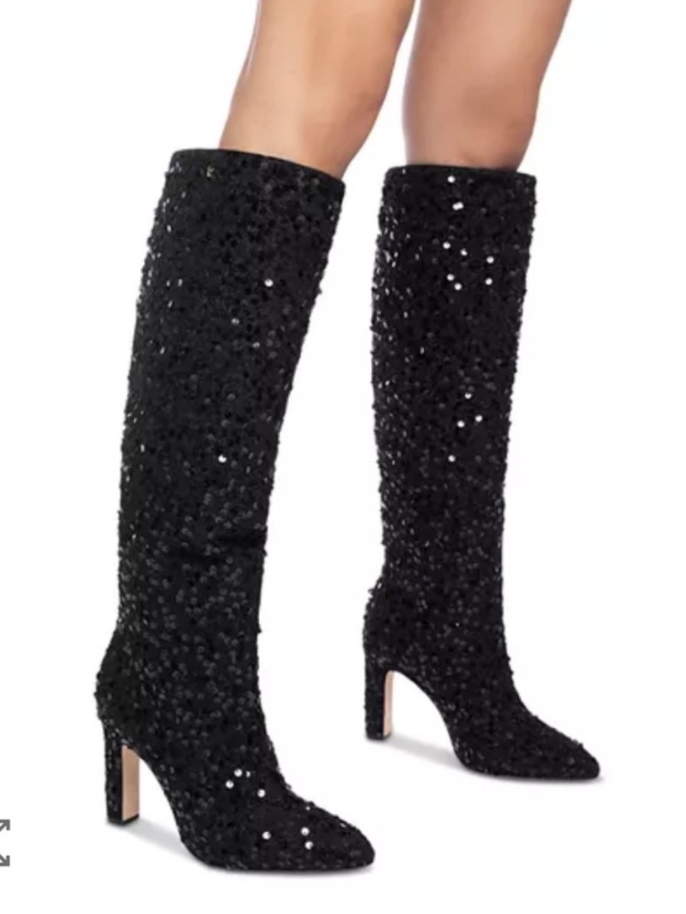 Larroude Cindy Hi sequin boots black heels